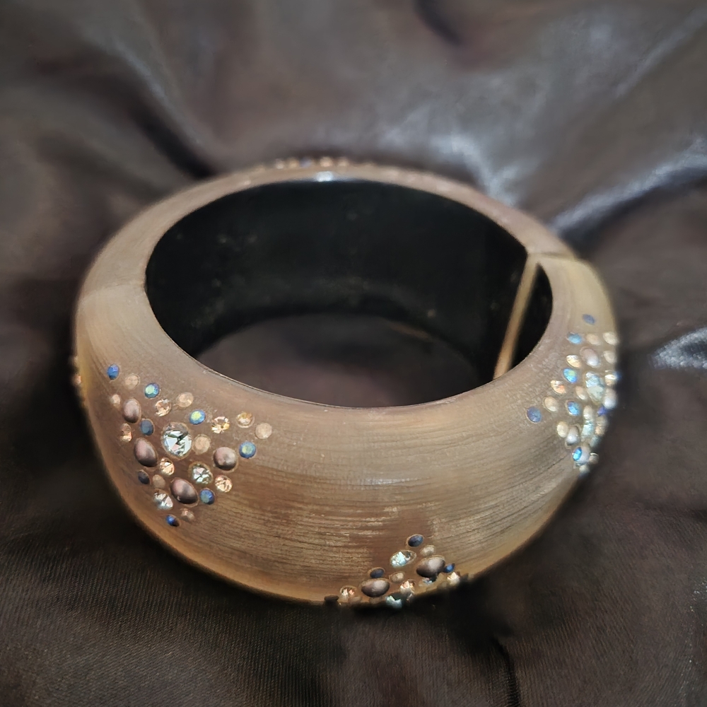Alexis Bittar Cream Brown and Aqua Blue, White, Tan Crystal Bracelet